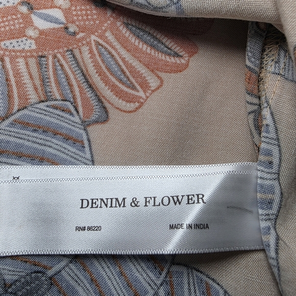 100% Soft Viscose Short-Sleeve Colorful Button Down-Denim & Flower-Men's Size Lg - Picture 6 of 7